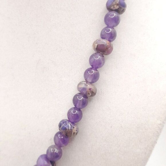 Purple Amethyst Bead Necklace Marbled Quartz Gemstone Beads Wrap Bracelet 17" - Picture 2 of 5
